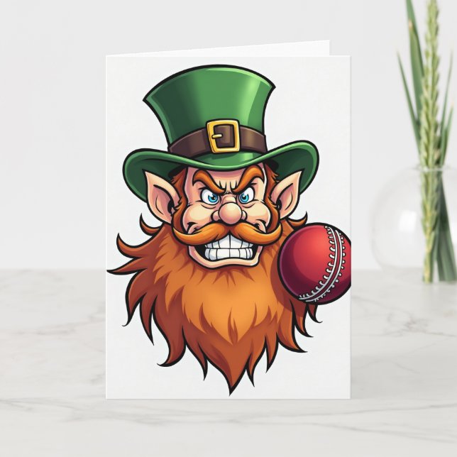 Lycklig Leprechaun Cricket-kort Kort (Framsida)