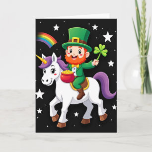 Lycklig Leprechaun Enhörningskort Kort