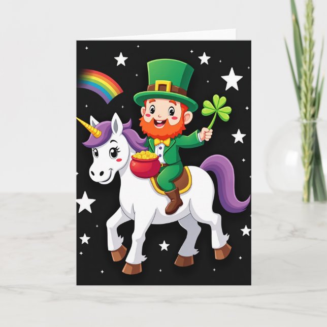 Lycklig Leprechaun Enhörningskort Kort (Framsida)