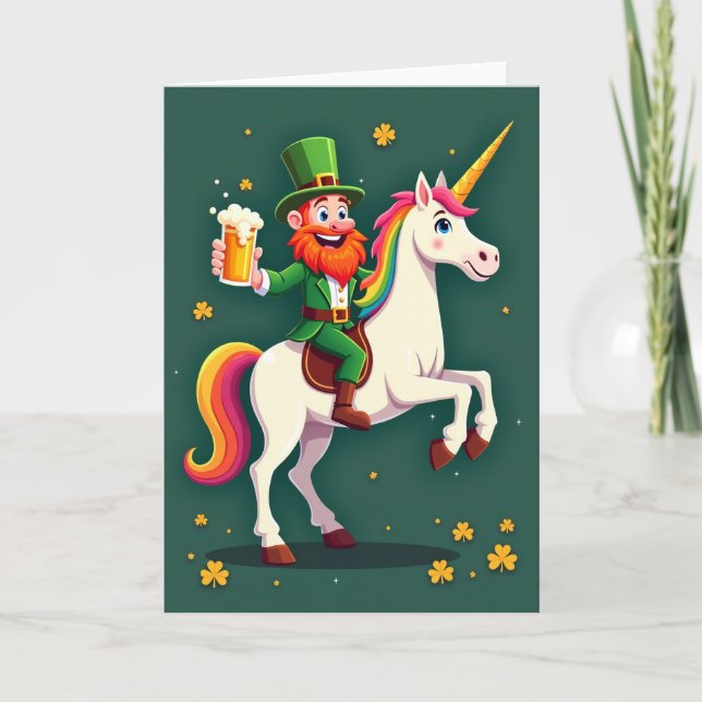 Lycklig Leprechaun Enhörningsritkort Kort (Framsida)