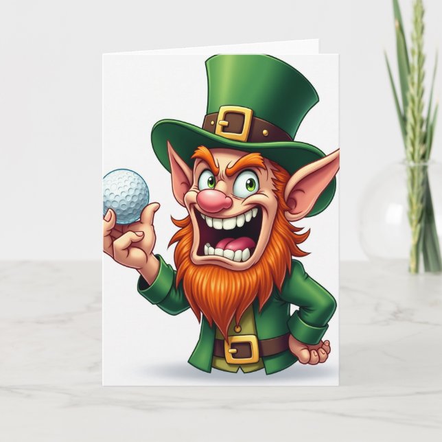 Lycklig Leprechaun Golfbollskort Kort (Framsida)
