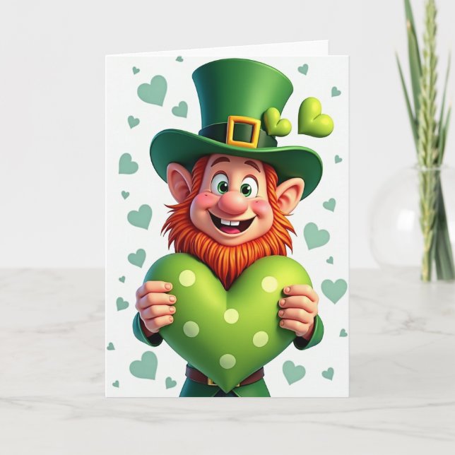 Lycklig Leprechaun Hjärtkort Kort (Framsida)
