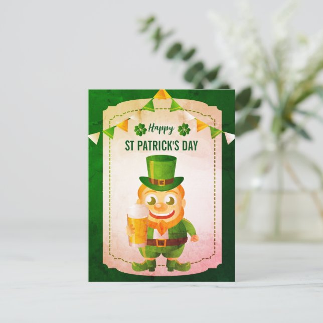 Lycklig Leprechaun Irländskt Leende St. Patrick's  Helg Vykort (Stående Fram)