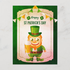Lycklig Leprechaun Irländskt Leende St. Patrick's Helg Vykort