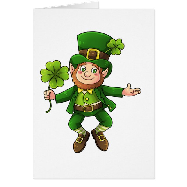 Lycklig Leprechaun och Shamrock Hälsningskort (Framsidan)