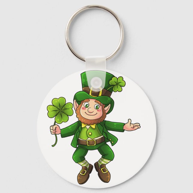 Lycklig Leprechaun och Shamrock Nyckelring (Framsida)