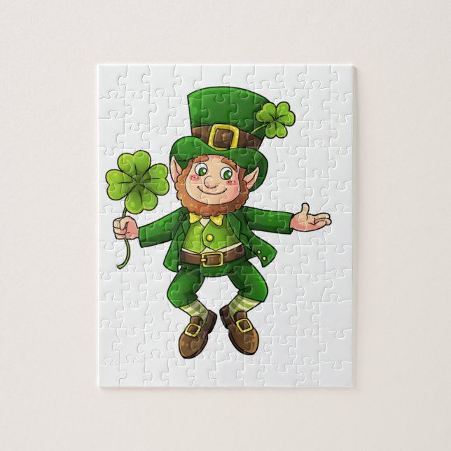 Lycklig Leprechaun och Shamrock Pussel (Vertikal)