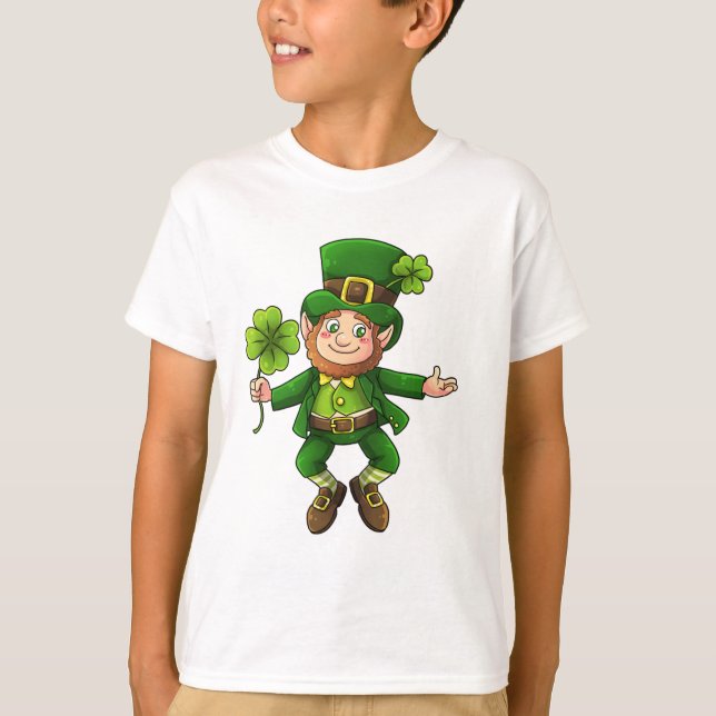 Lycklig Leprechaun och Shamrock T Shirt (Framsida)