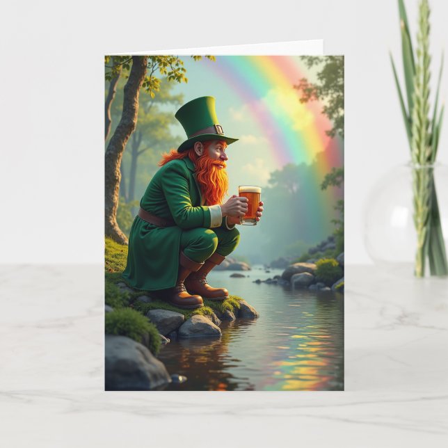 Lycklig Leprechaun RegnbågsdagsKort Kort (Framsida)