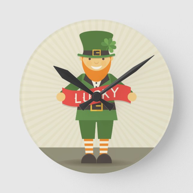 lycklig leprechaun rund klocka (Framsida)