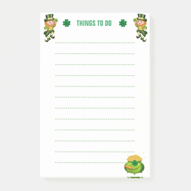 Lycklig Leprechaun & Shamrocks Linjerade Saker Att Post-it Block (Framsida)