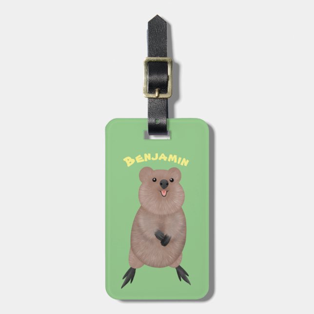 Lycklig ler söt quokka tecknad design bagagebricka (Vertikal Framsida)