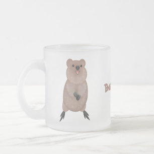 Lycklig ler söt quokka tecknad design frostad glasmugg