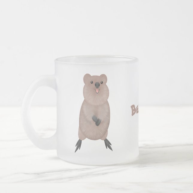Lycklig ler söt quokka tecknad design frostad glasmugg (Vänster)