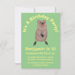 Lycklig ler söt quokka tecknad design inbjudningar