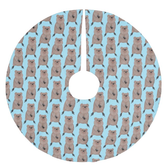 Lycklig ler söt quokka tecknad design julgransmatta borstad polyester (Framsidan)
