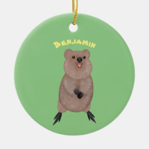 Lycklig ler söt quokka tecknad design julgransprydnad keramik