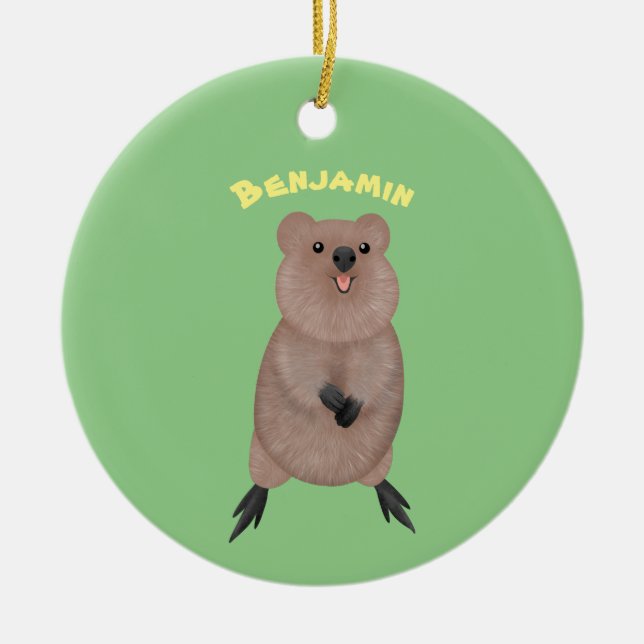 Lycklig ler söt quokka tecknad design julgransprydnad keramik (Framsidan)
