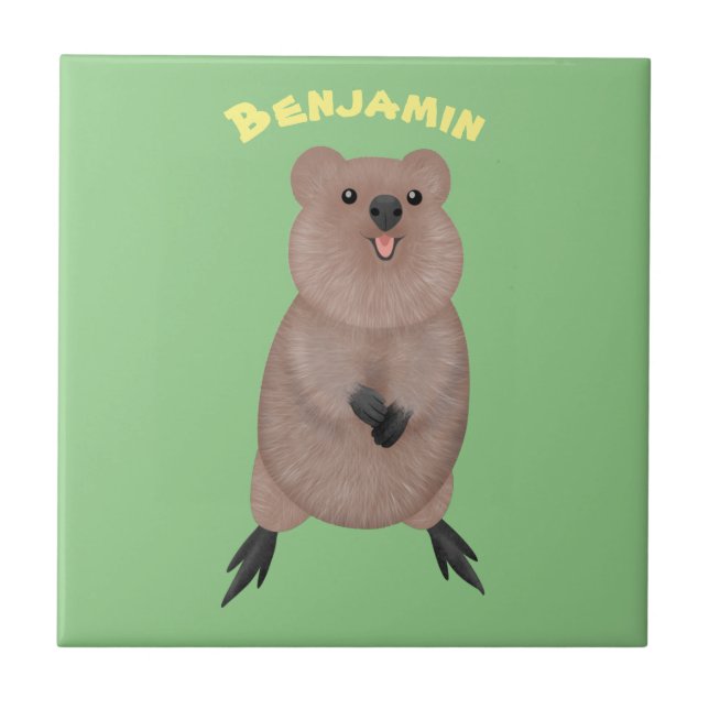 Lycklig ler söt quokka tecknad design kakelplatta (Framsidan)