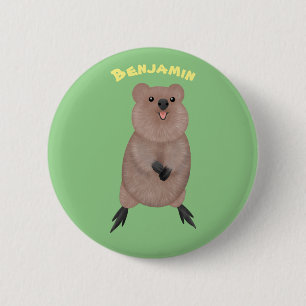 Lycklig ler söt quokka tecknad design knapp