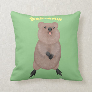 Lycklig ler söt quokka tecknad design kudde