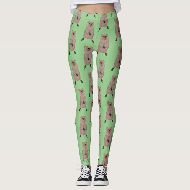 Lycklig ler söt quokka tecknad design leggings (Framsida)