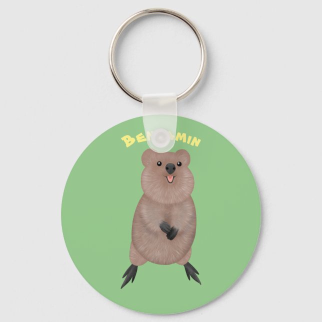 Lycklig ler söt quokka tecknad design nyckelring (Framsida)