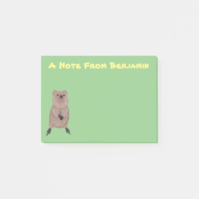 Lycklig ler söt quokka tecknad design post-it block (Framsida)