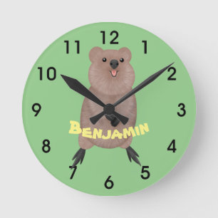 Lycklig ler söt quokka tecknad design rund klocka