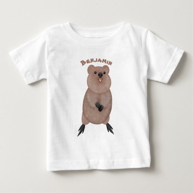Lycklig ler söt quokka tecknad design t shirt (Framsida)