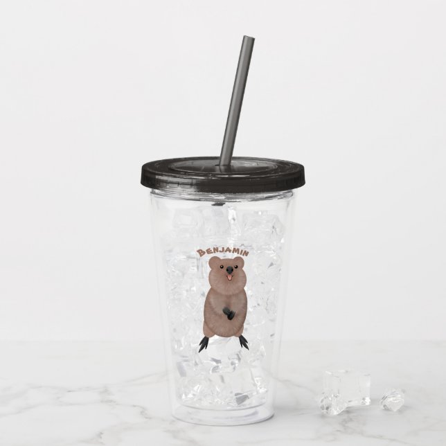 Lycklig ler söt quokka tecknad design take away mugg (Baksida Ice)