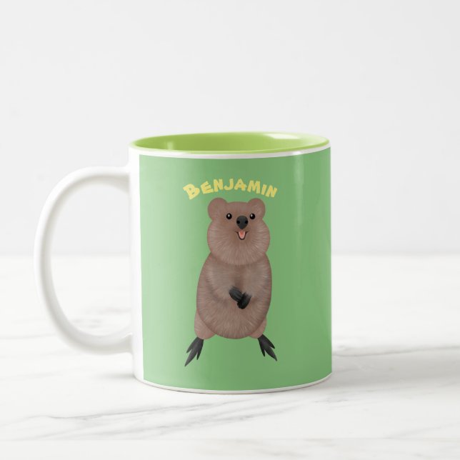 Lycklig ler söt quokka tecknad design Två-Tonad mugg (Vänster)