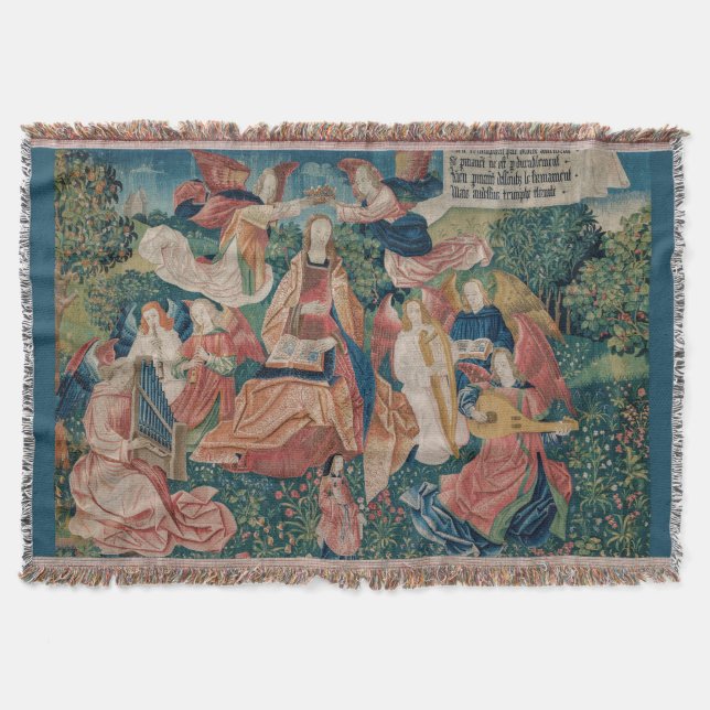 Lycklig Life i Paradise Garden Medieval Tapestry Filt (Framsidan)
