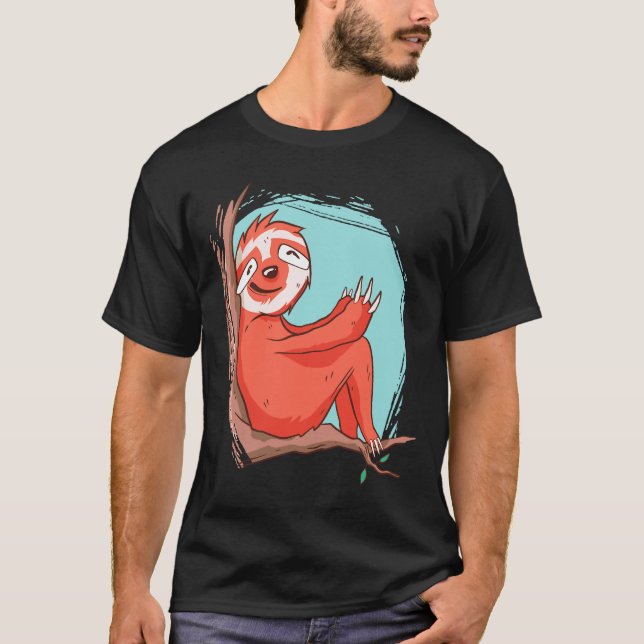 Lycklig Life Sloth i Träd T Shirt (Framsida)