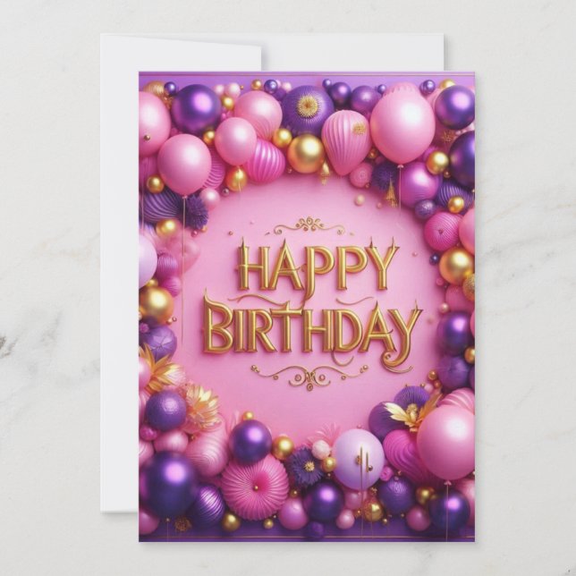 Lycklig Lila Birthday Inbjudningar (Framsida)