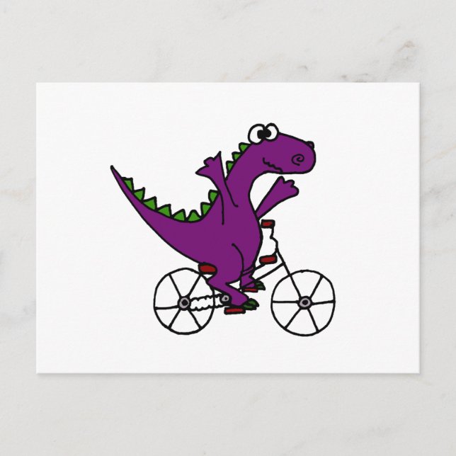 Lycklig Lila Dinosaur Riding Bicycle Vykort (Framsida)