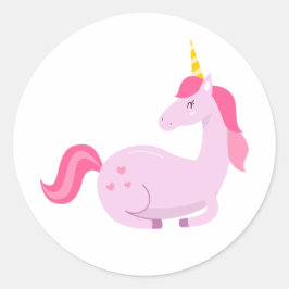 Lycklig Lila Pastel Unicorn, Rosa Hearts and Hair Runt Klistermärke