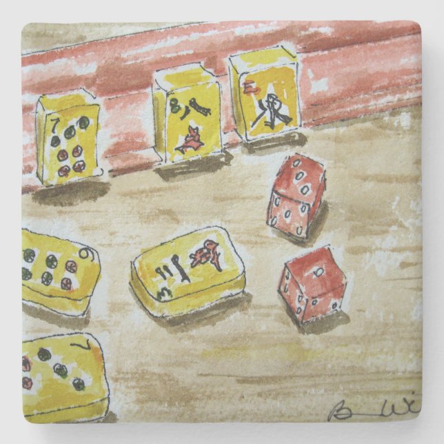 Lycklig Limestonekustfartyg för Mah Jongg Underlägg Sten (Framsidan)