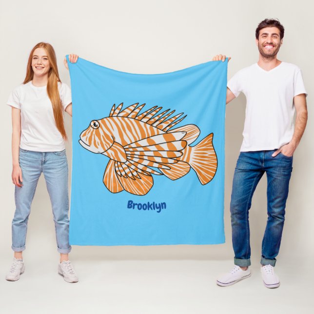 Lycklig lionfish tecknad illustration fleecefilt (På plats)