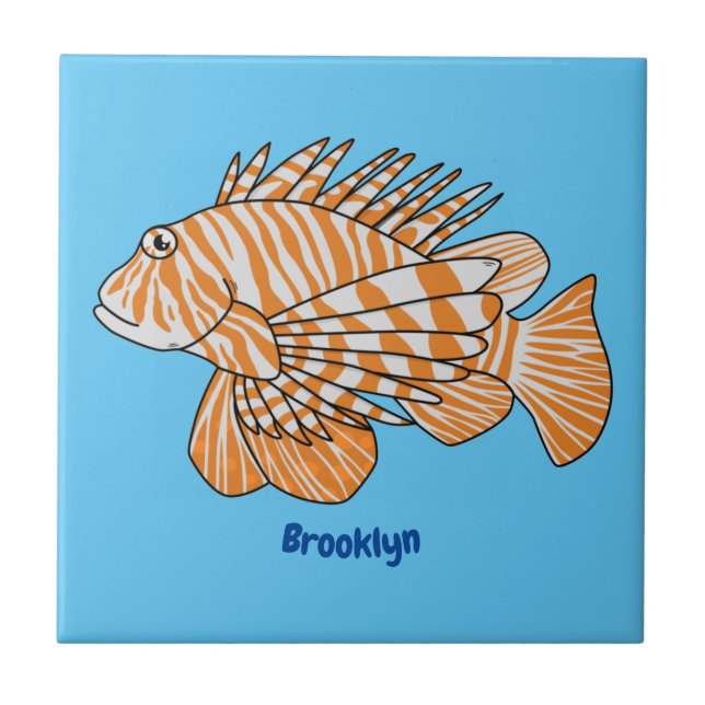 Lycklig lionfish tecknad illustration kakelplatta (Framsidan)