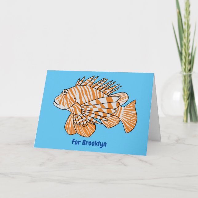Lycklig lionfish tecknad illustration kort (Framsida)