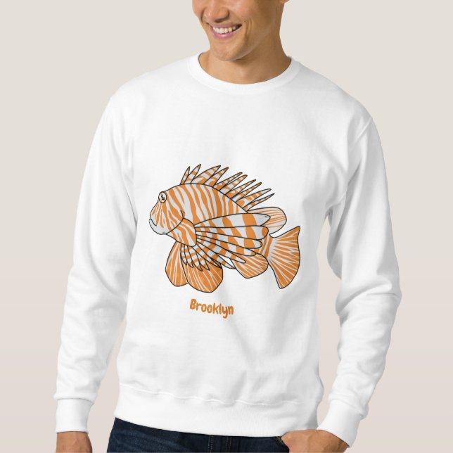 Lycklig lionfish tecknad illustration lång ärmad tröja (Framsida)