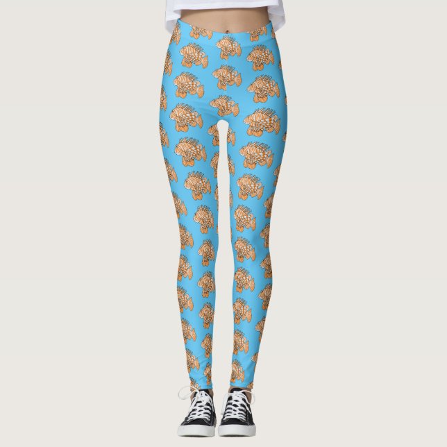 Lycklig lionfish tecknad illustration leggings (Framsida)