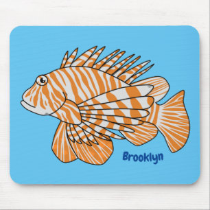 Lycklig lionfish tecknad illustration musmatta