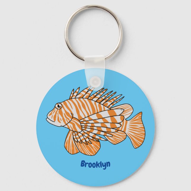 Lycklig lionfish tecknad illustration nyckelring (Framsida)