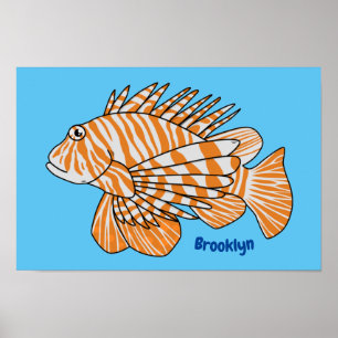 Lycklig lionfish tecknad illustration poster