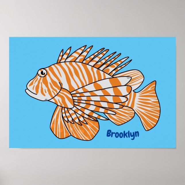Lycklig lionfish tecknad illustration poster (Framsidan)