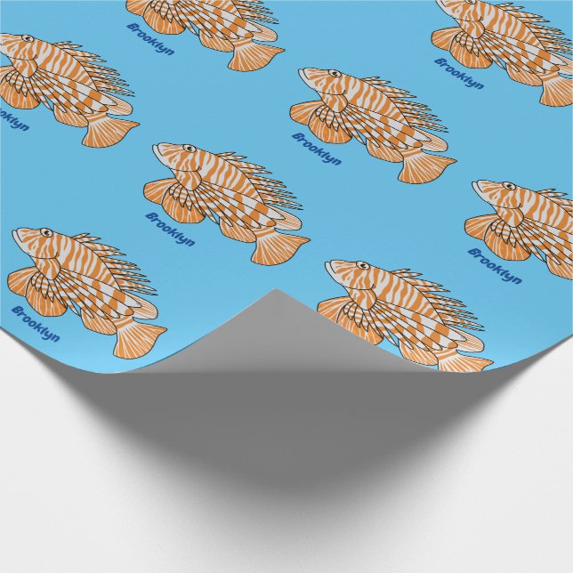 Lycklig lionfish tecknad illustration presentpapper (Hörn)