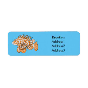 Lycklig lionfish tecknad illustration returadress etikett