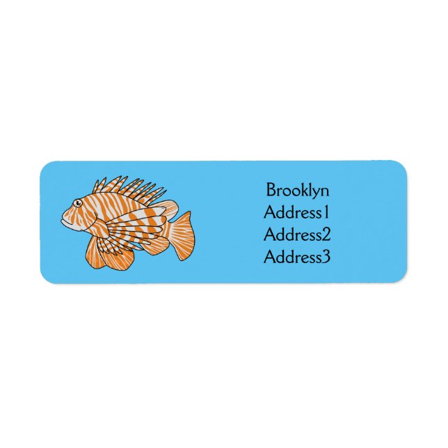 Lycklig lionfish tecknad illustration returadress etikett (Framsidan)